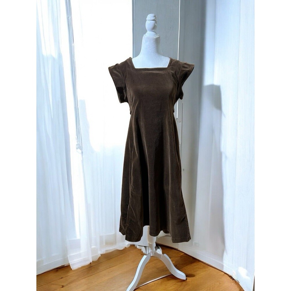 VTG 70s Over The Rainbow Brown Velveteen Pinafore Dress Academia Velvet M/L 32W